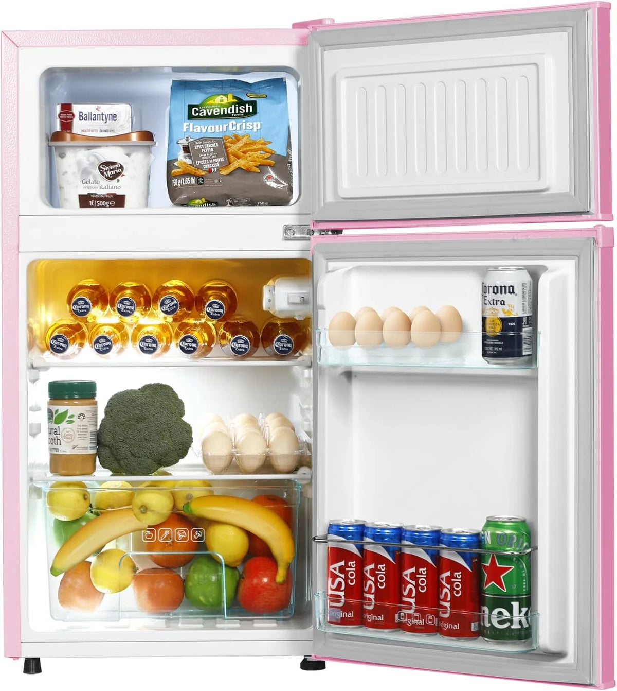 Kcpolre Pink Mini Fridge with Freezer 3.2 Cu.ft Refrigerators, Adjustable Glass Shelves, Quiet Dual Door Dorm Fridge for Bedroom, College, Office