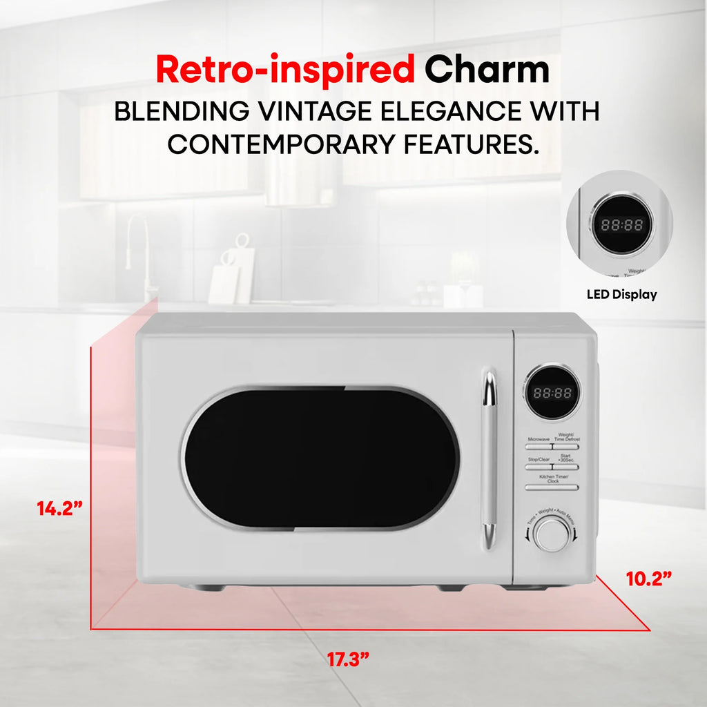 Open Box Magic Chef 0.7 Cubic Feet 700 Watt Retro Countertop Microwave, White