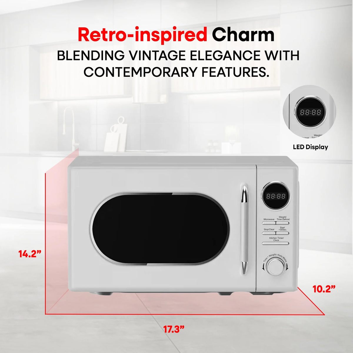 Open Box Magic Chef 0.7 Cubic Feet 700 Watt Retro Countertop Microwave, White