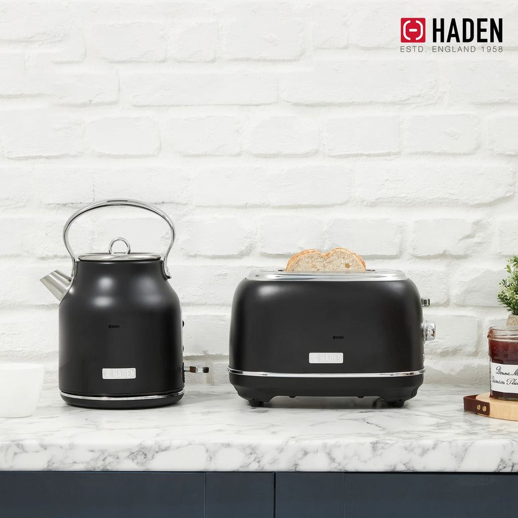 Haden Heritage 1.7 Liter Electric Kettle with 2 Slice Bread Toaster, White
