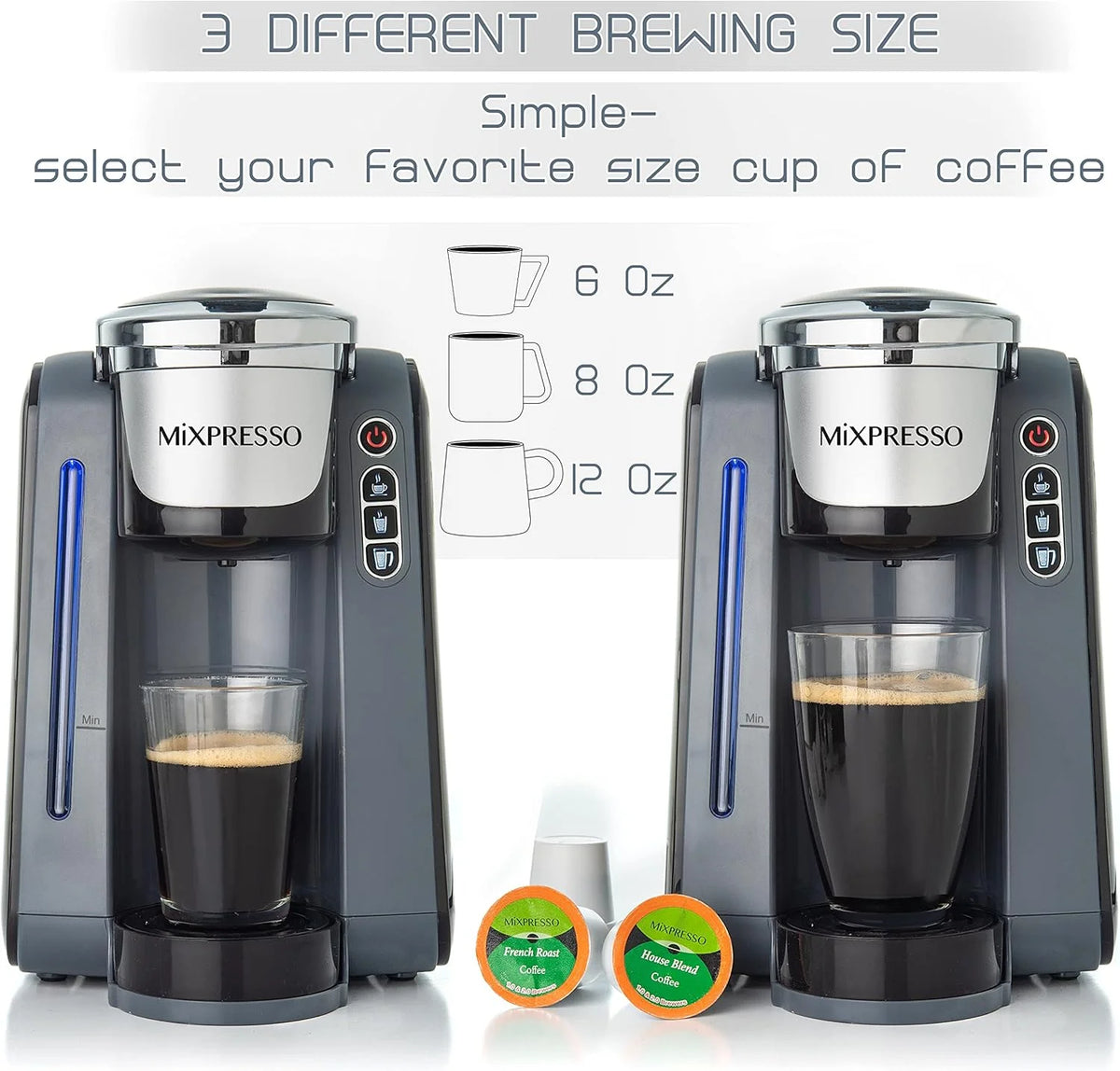 Mixpresso Single Cup Coffee Maker Compatible With 1.0 & 2.0 Single Cup Pods, Removable 45oz Water Tank, Quick Brewing with Auto Shut-Off, One Touch Function (Red/Black)