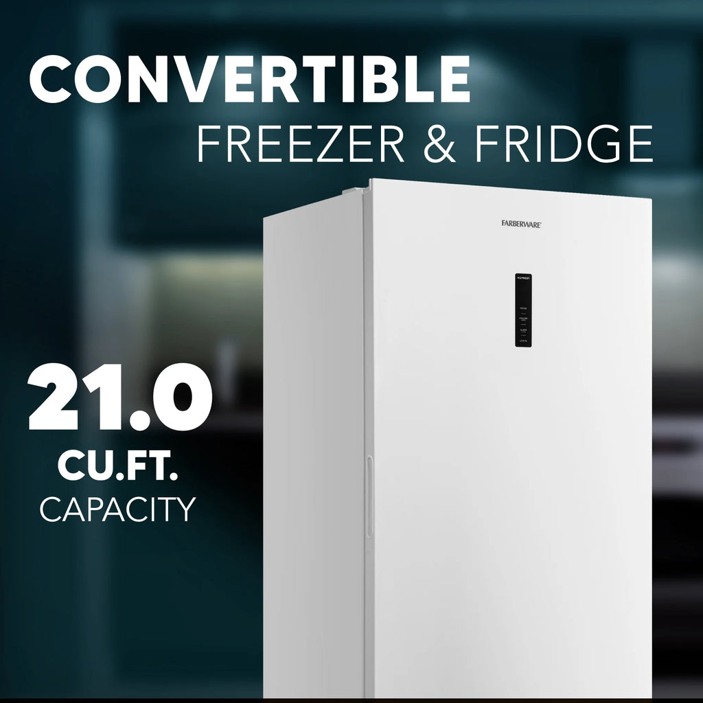 Farberware 21 cu. ft. Upright Convertible Freezer & Fridge, Garage Ready, White
