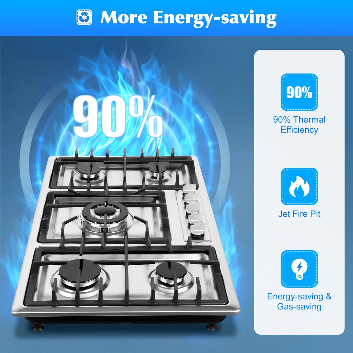 Stainless Steel 5-Burner Stove, Top Built-In Gas Propane Cooktop Stove for Restaurants