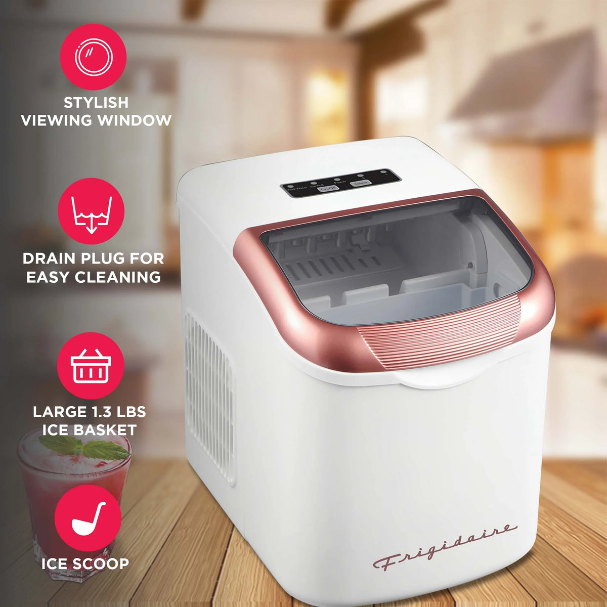 Frigidaire, 26 Lbs. Ice Maker, Bullet Shaped Ice, Rgwhite