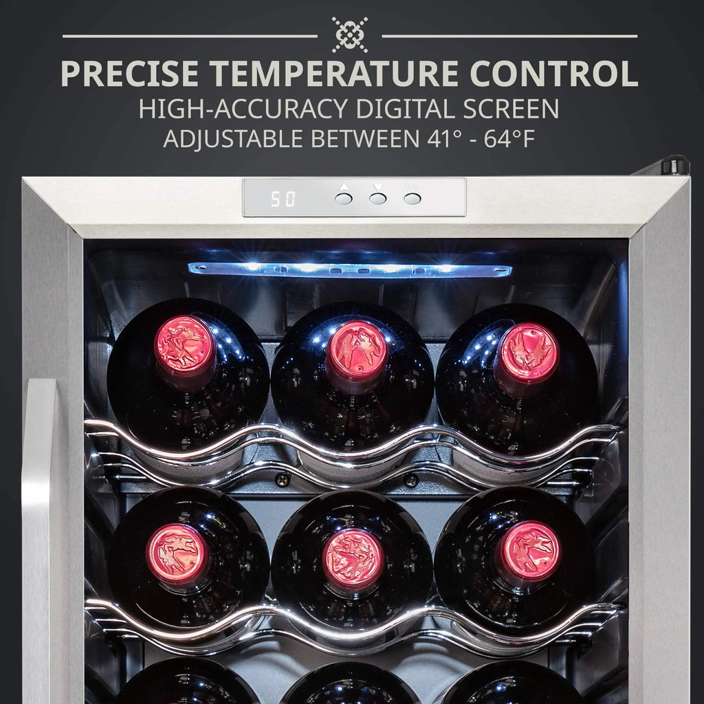 Ivation 18 Bottle Compressor Wine Refrigerator, Freestanding Wine Cooler with Lock, Stainless Steel