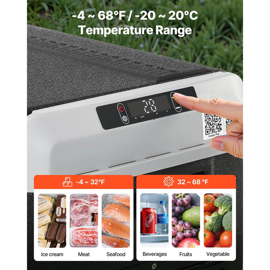 VEVOR Portable Car Refrigerator 53 Qt, 12V Portable Freezer with Single Zone, 12/24V DC & 110-240V AC Electric Cooler with -4℉-68℉Cooling Range, for Car Truck Vehicle RV Boat Outdoor & Home use