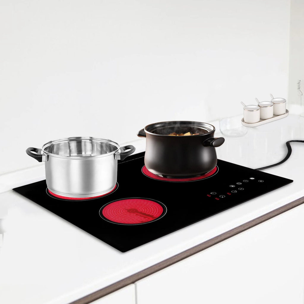 24" 3-Burner Built-in Electric Cooktop Ceramic Stove Top Touch Timing 110V 2600W