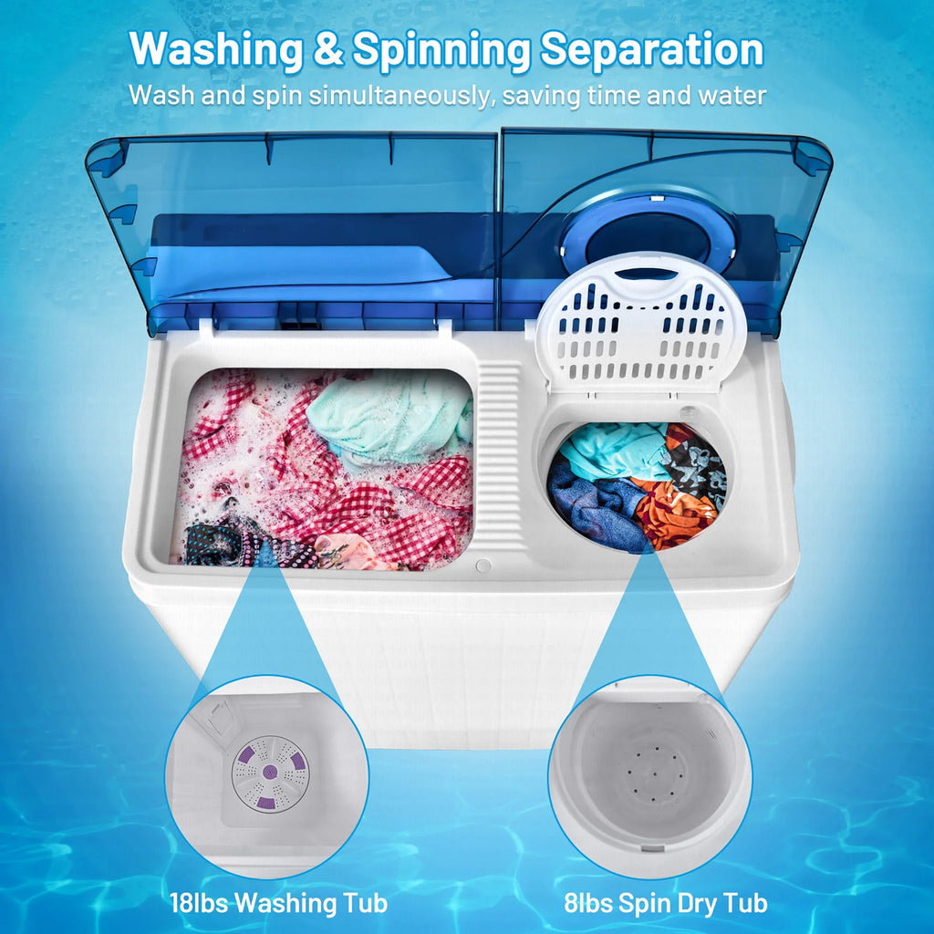 Costway 26lbs Portable Semi-automatic Washing Machine W/Built-in Drain Pump Grey