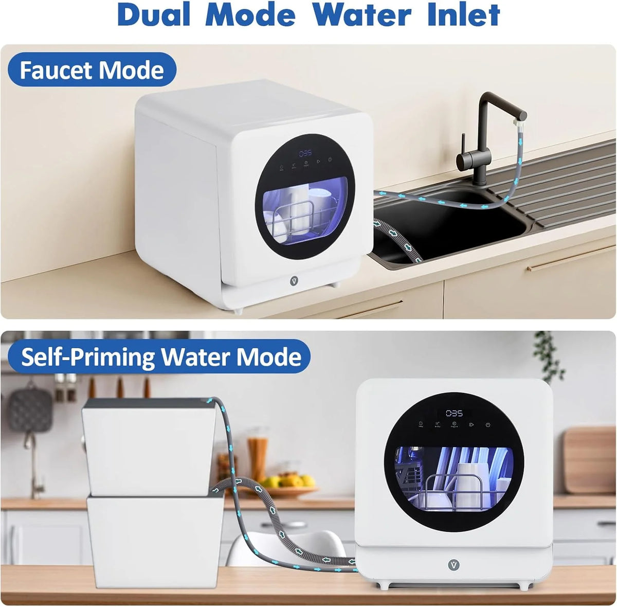 NEILA Countertop Dishwasher - 5 Programs Portable Dishwasher with Touch Control & Air-Drying Function, 2 in 1 Tabletop Dishwasher for Home, Apartments - White