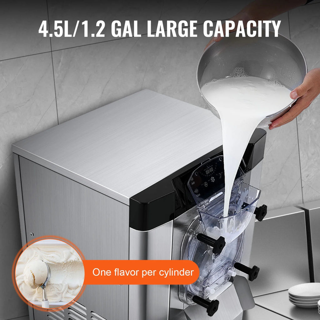 KFFKFF Commercial Hard Serve Ice Cream Machine Maker with a Yield of 12 Liters per Hour for Single Flavor