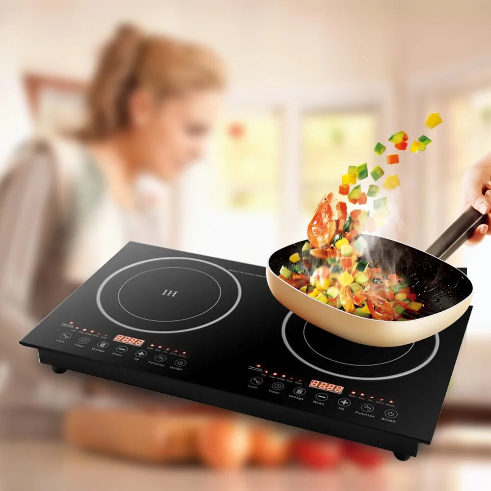 2400W 110V Electric 2-Burners Built in Dual Induction Cooking Cooker Cooktop Countertop