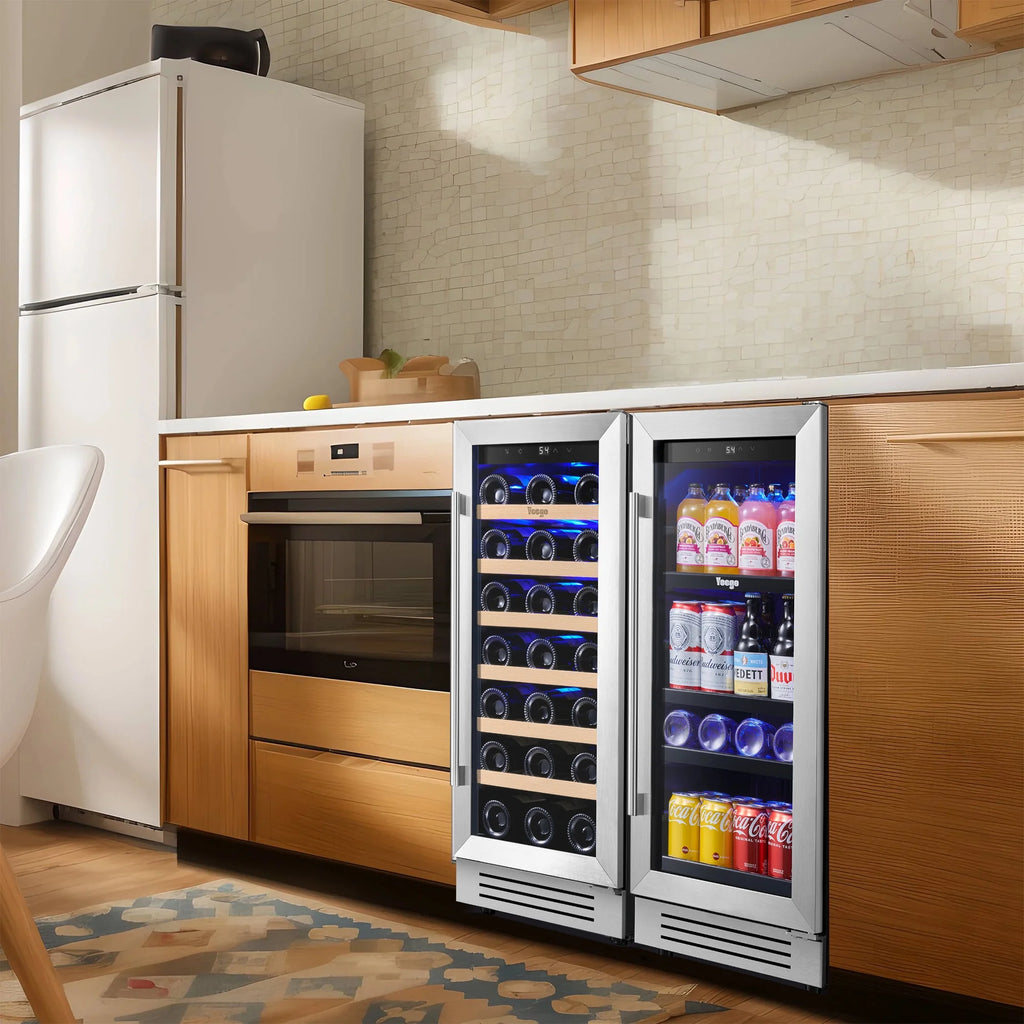 Yeego 30" Wine and Beverage Refrigerator,Two 15" Wine and Beverage Cooler Under Counter or Freestanding, Hold 33 Bottles and 80 Cans(Two Pack)