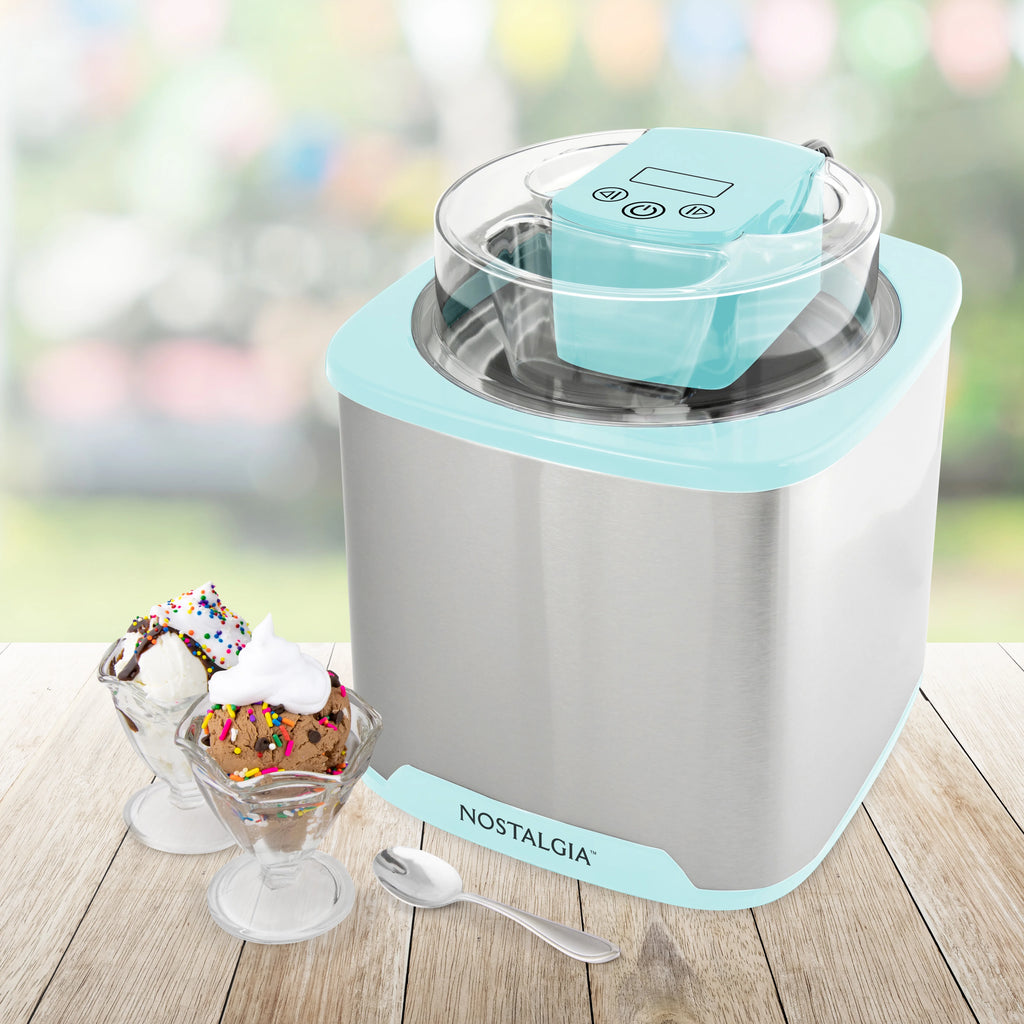 Nostalgia 2-Quart Electric Ice Cream Maker �C Make Homemade Ice Cream, Gelato, Sorbet & Frozen Yogurt �C No Salt/Ice Needed, Digital Controls, Mix-In Chute & Freezing Gel Canister �C Stainless Steel