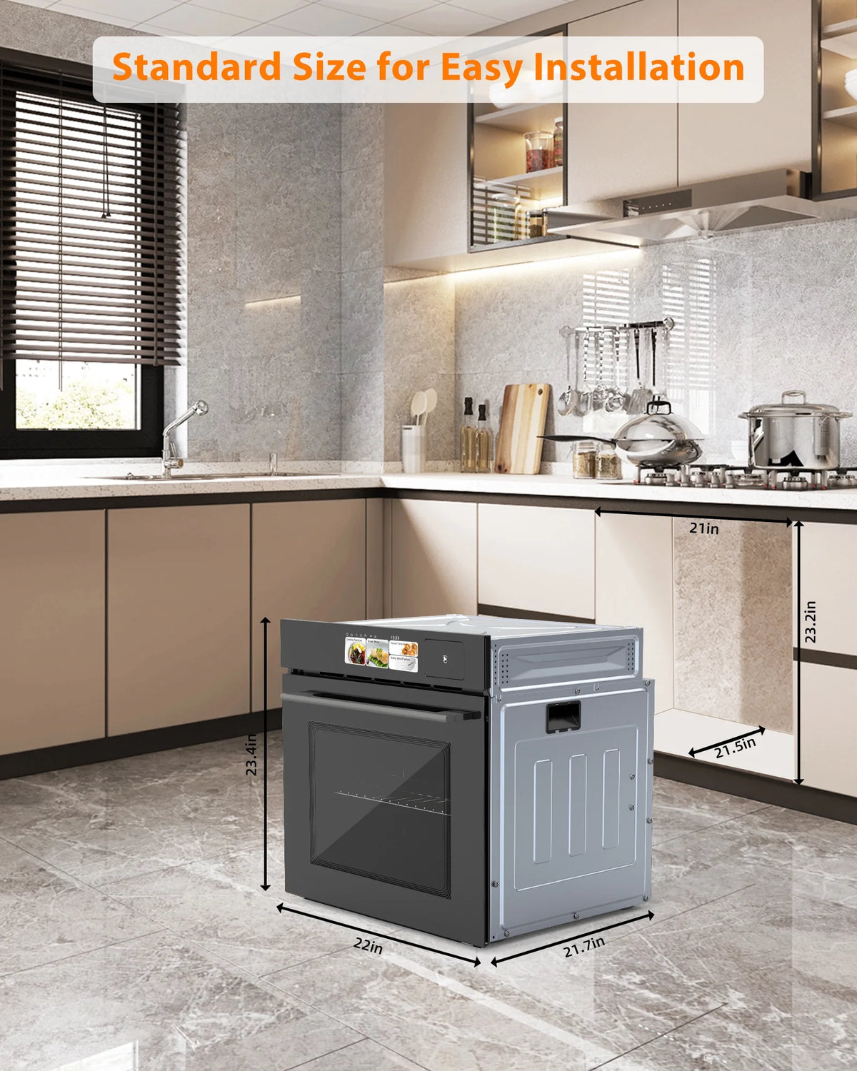 Zzistar Single Wall Oven with TFT Display ,24" Built-in Electric Ovens with 11 Functions, 8 Automatic Recipes, 2800W, 240V, 2.5Cu.f