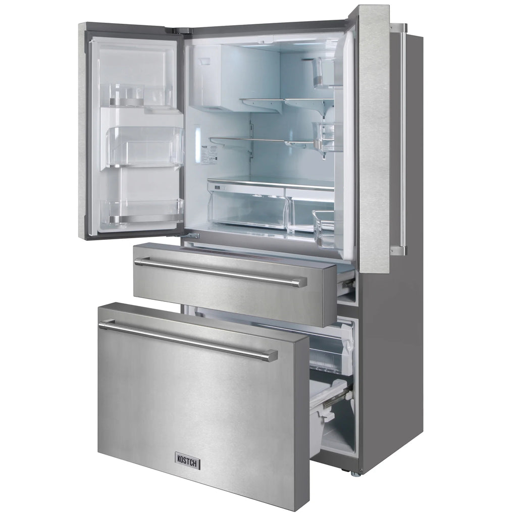 KOSTCH Counter-Depth 21.6-cu ft 4 -Door French Door Refrigerator with Ice Maker with Water and Ice Dispenser ( Stainless steel ) ENERGY STAR Certified