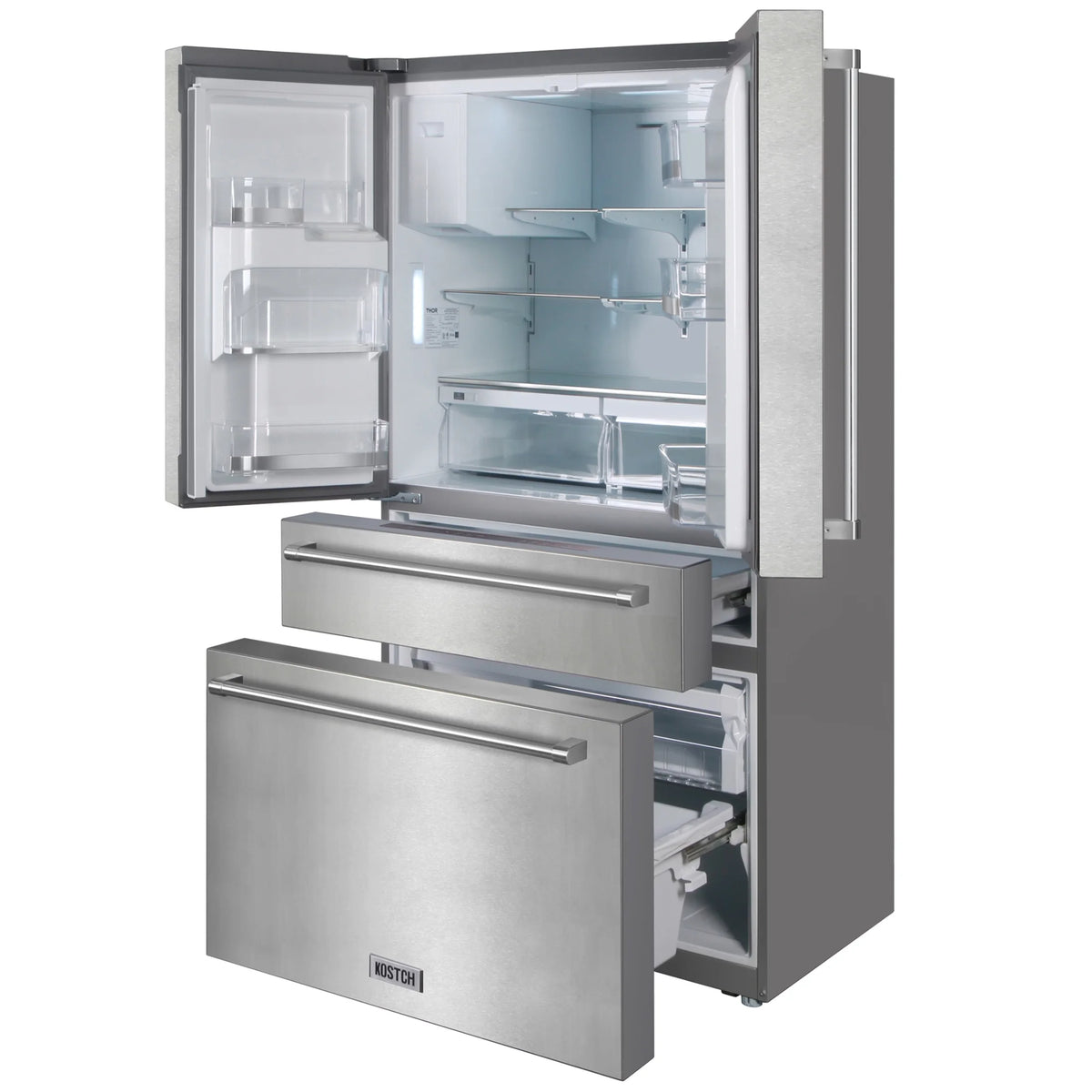 KOSTCH Counter-Depth 21.6-cu ft 4 -Door French Door Refrigerator with Ice Maker with Water and Ice Dispenser ( Stainless steel ) ENERGY STAR Certified
