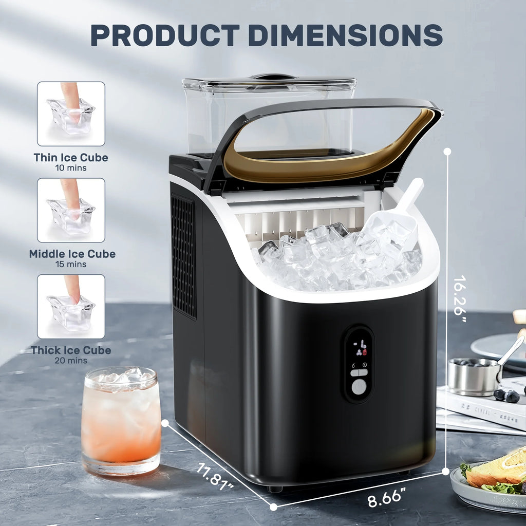 Auseo 45lbs/24H Ice Maker Countertop, 1.5+0.5L Large Water Tank, Cube Ice, Self-Cleaning,  24H Timer, Customizable Ice Making Time, Black