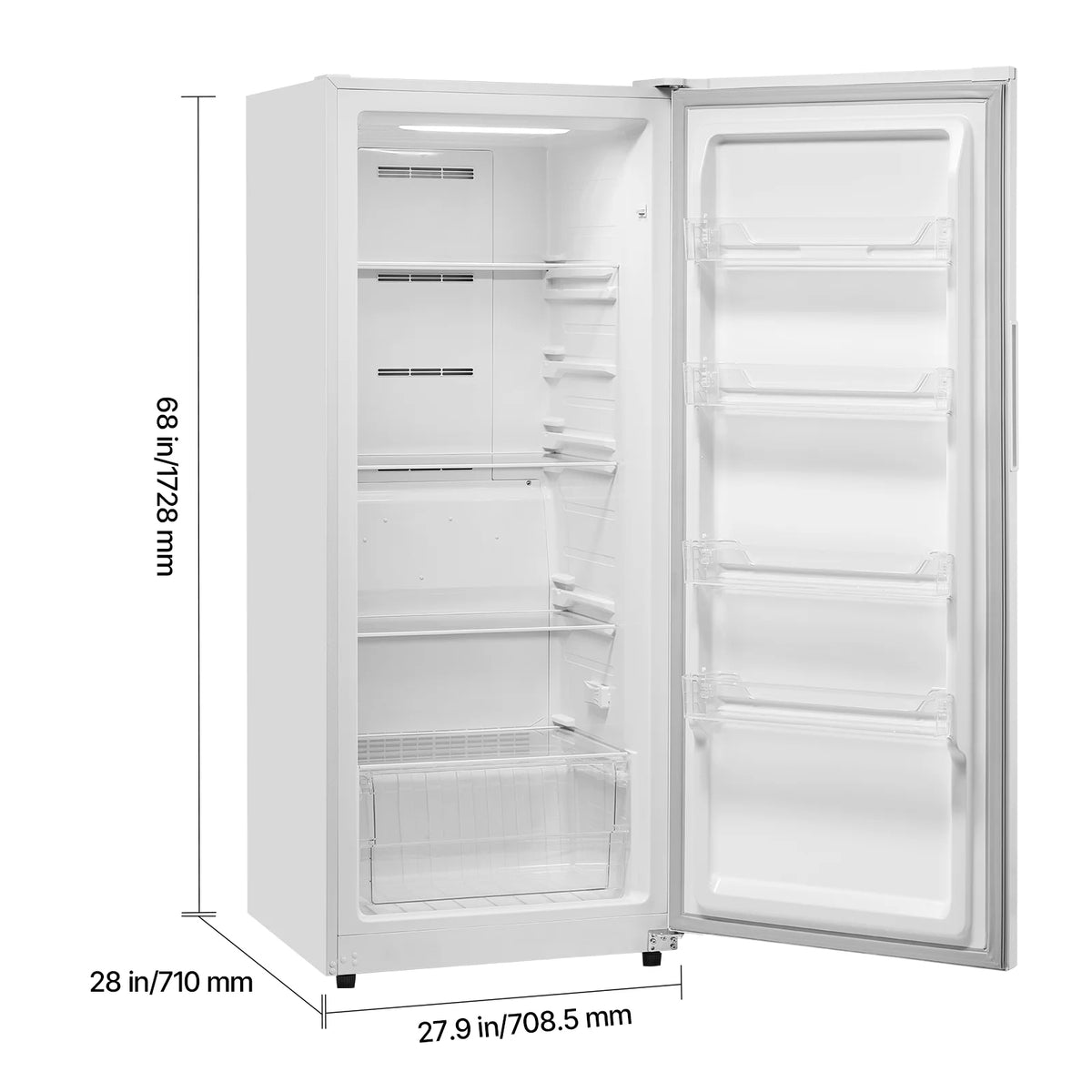 KFFKFF Convertible Upright Freezer/Refrigerator, 14 Cu.Ft Frost-Free Unit with Temperature Control, Door Alarm, Adjustable Shelves, and LED Lighting for Kitchen, Office, or Garage Use