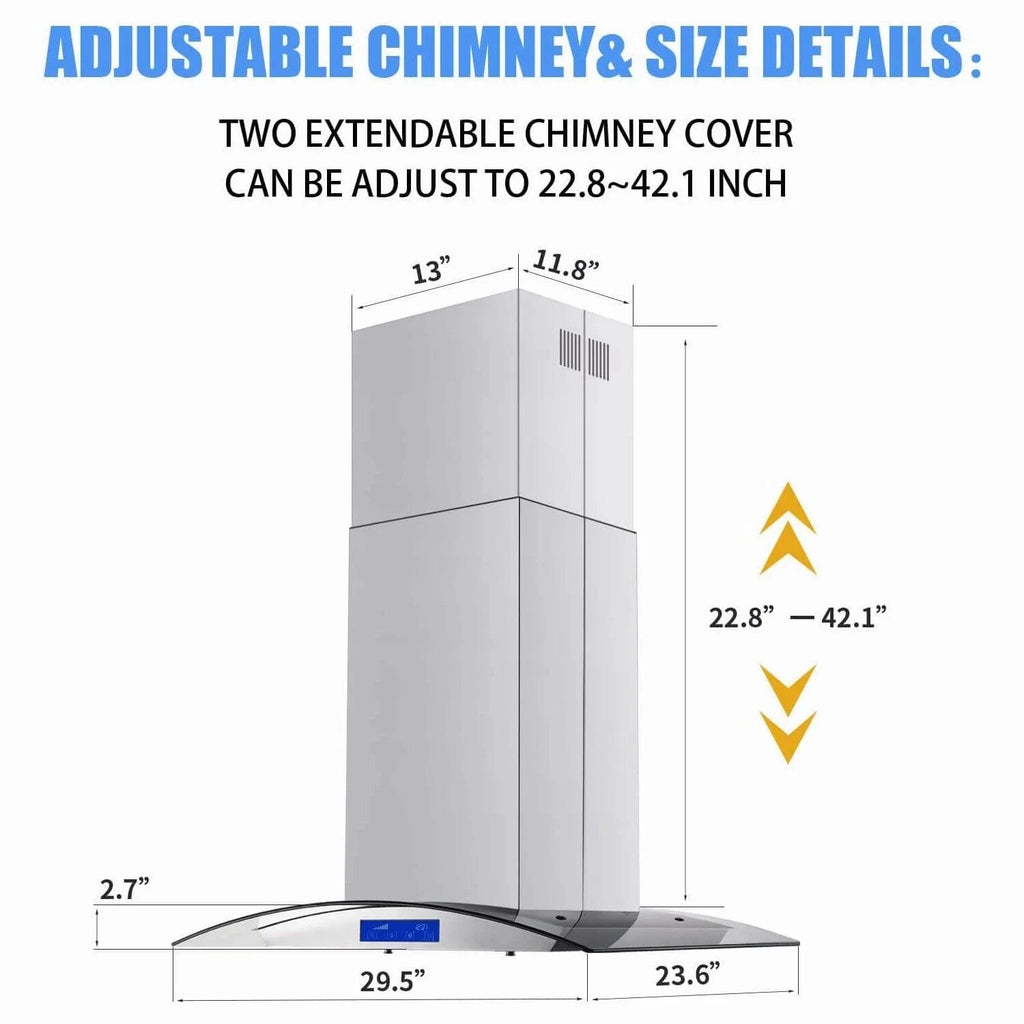 Joeaonz 30-Inch Island Range Hood 900CFM Stainless Steel with Glass Touch Control and Permanent Reusable Filters