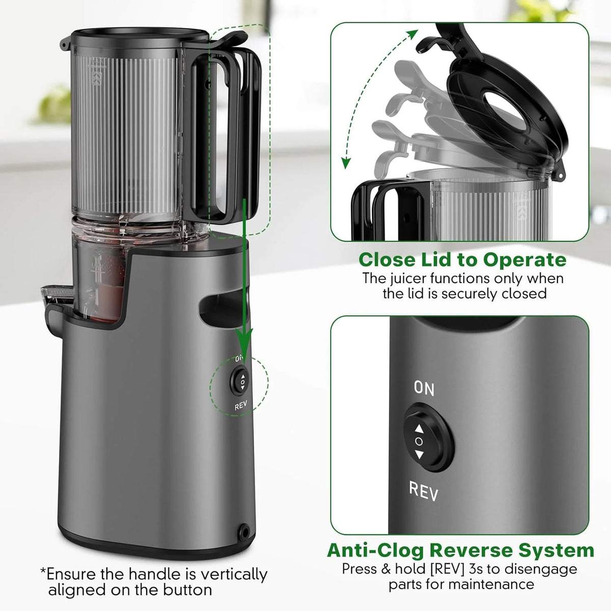 YPONE Cold Press Juicer, Masticating Juicer with 5.4" Wide Feed Chute, 350w Slow Juicer Machines Fit Whole Vegetables and Fruits,Juice Extractor Machine with High Juice Yield, Easy to Clean(Black)