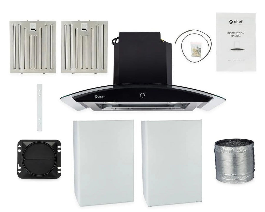 Hauslane|Chef Series WM-639 30-inch Wall Mounted Range Hood | Contemporary Design Professional Suction | Dishwasher Safe Baffle Filters, 3 Speed Settings, Touch Control Panel