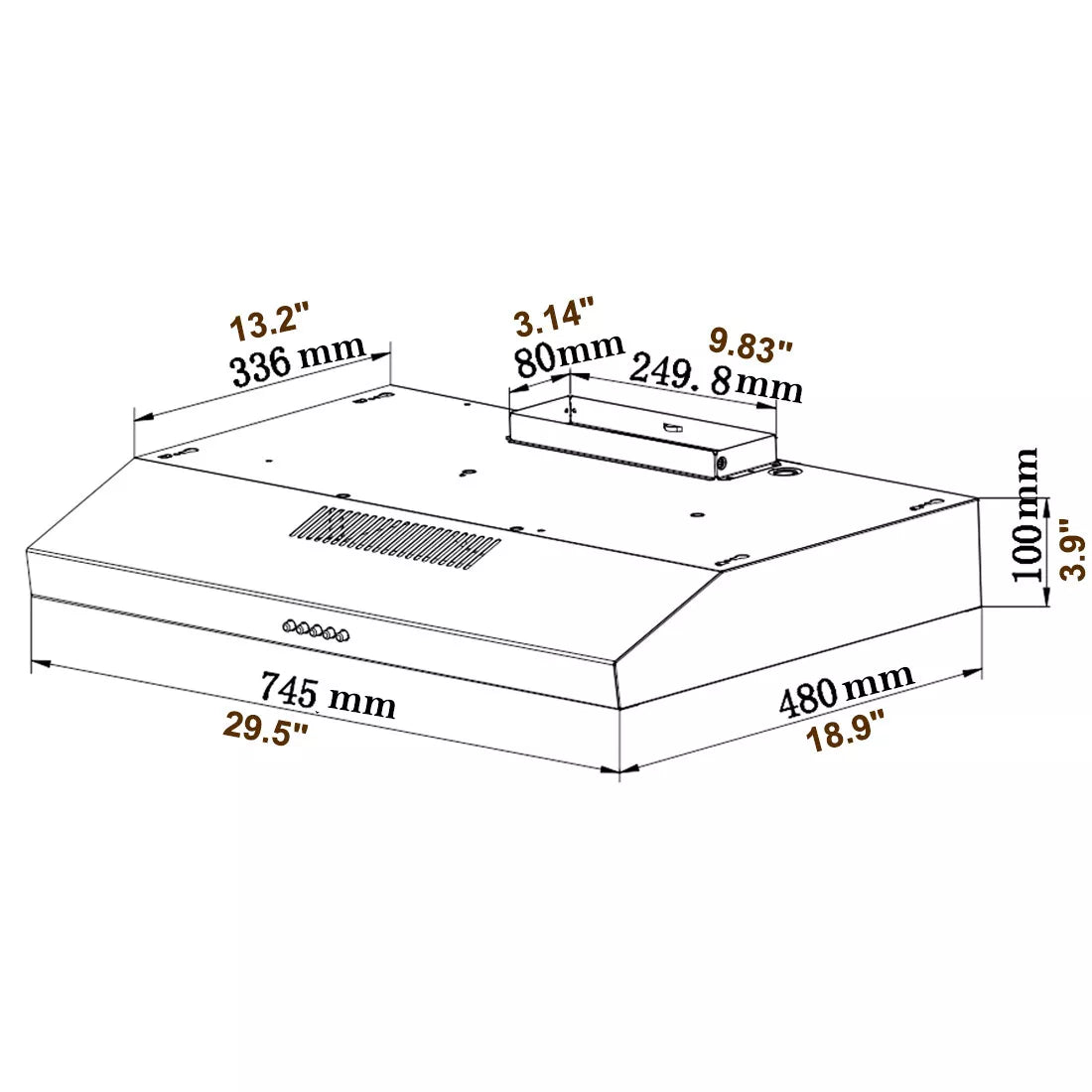 30 inch Under Cabinet Range Hood Stainless Steel Kitchen 230CFM Vent LED Light with Carbon Filter