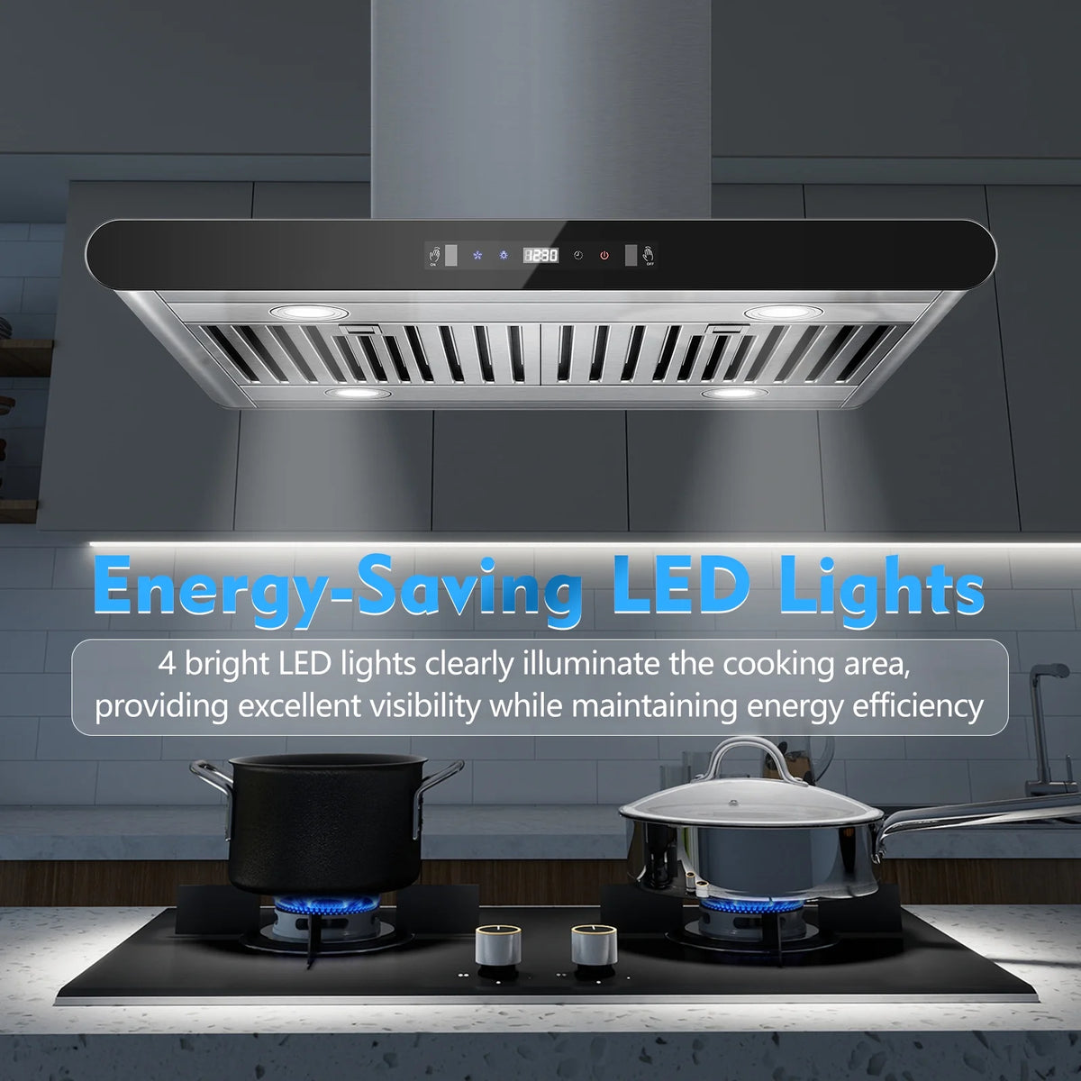 30" Island Range Hood 700CFM, Stainless Steel, Gesture/Touch/Remote Control, LED Light?