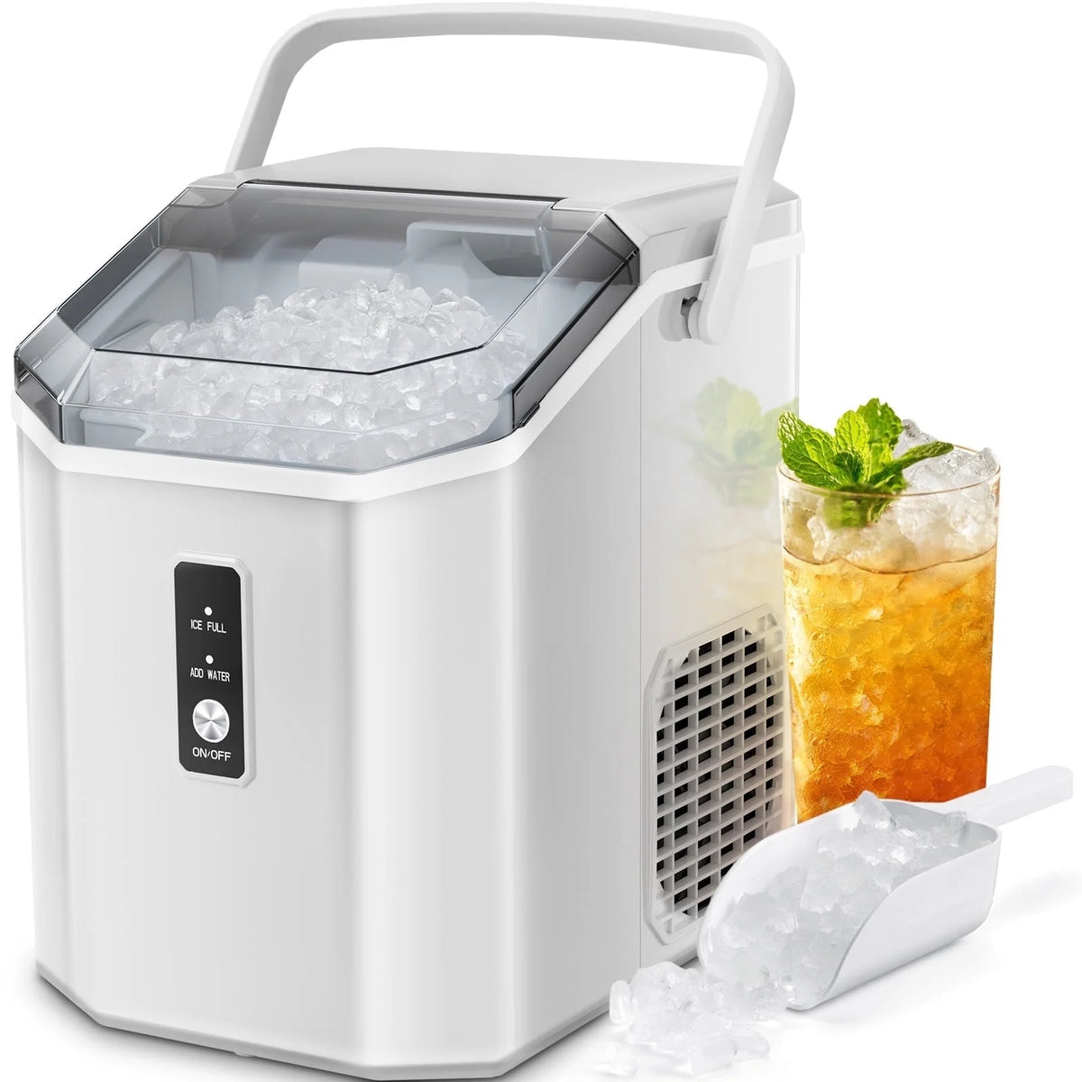 LHRIVER Countertop Nugget Ice Maker, 35Lbs/24H, Soft Chewable Ice, Ice Scoop, Self-Cleaning, White