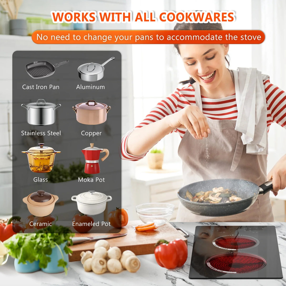GRACEALL 12 inch Electric Stove 2 Burners Hot Plates for Cooking, Countertop Hotplate Double Elements Cooktop, 120V Ceramic Hotplate Plug in Infrared Cooker, Countertop and Built-in Compatible