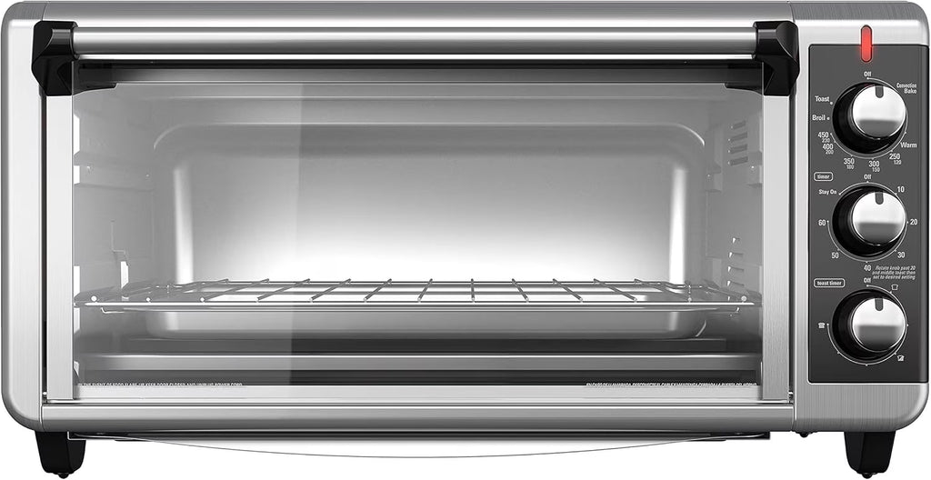 8-Slice Extra Wide Convection Toaster Oven, Fits 9"x13" Oven Pans and 12" Pizza, Bake, Toast, Broil, and Keep Warm Functions, Countertop Compact Design with Stainless Steel Finish