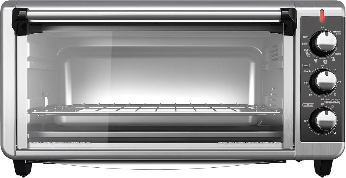 8-Slice Extra Wide Convection Toaster Oven, Fits 9"x13" Oven Pans and 12" Pizza, Bake, Toast, Broil, and Keep Warm Functions, Countertop Compact Design with Stainless Steel Finish
