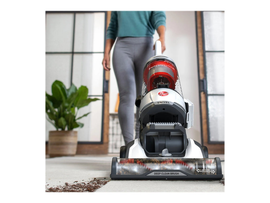 Hoover Bagless Upright Vacuum, High Performance, Pet Friendly, Swivel Design, with Dusting Brush, Extension Wand, HEPA Filter, Crevice & Upholstery Tool, 110 V Red/Grey