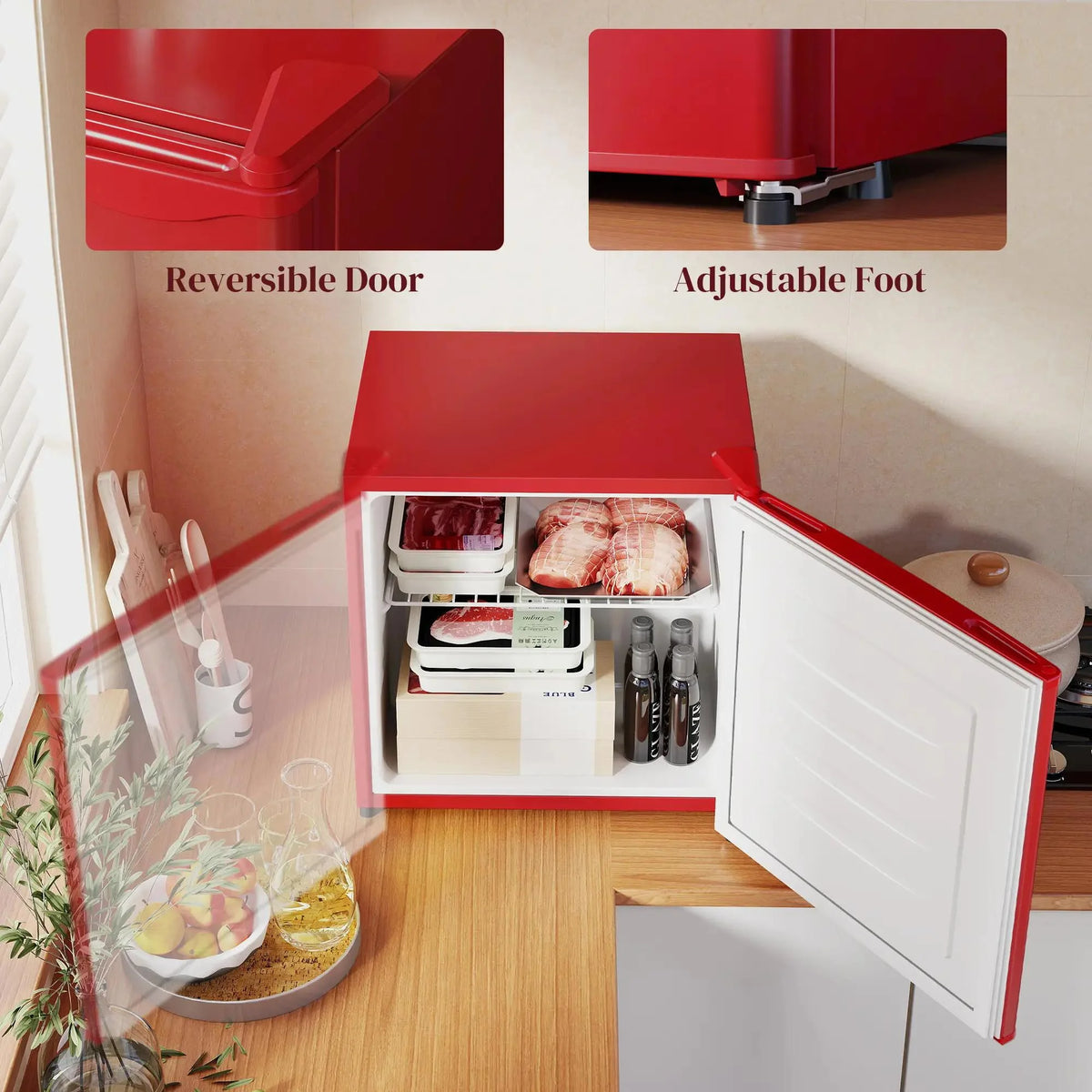 Resenkos 1.1 Cu.Ft Countertop Mini Freezer, Compact Upright Freezer with Removable Shelves, Red