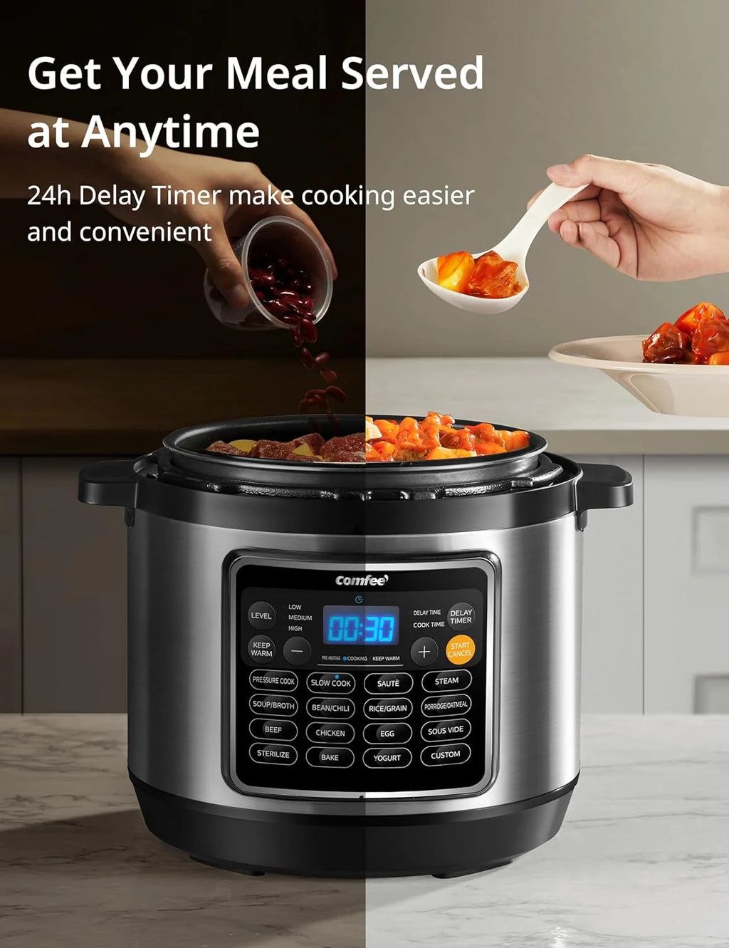 COMFEE�� 16 in 1 Electric Pressure Cooker Instant Multi Cooker Olla de Presion Non-Stick Pot Yogurt Maker Rice Cooker Slow Cooker Saut�� Steamer 8 Quarts Stainless Steel