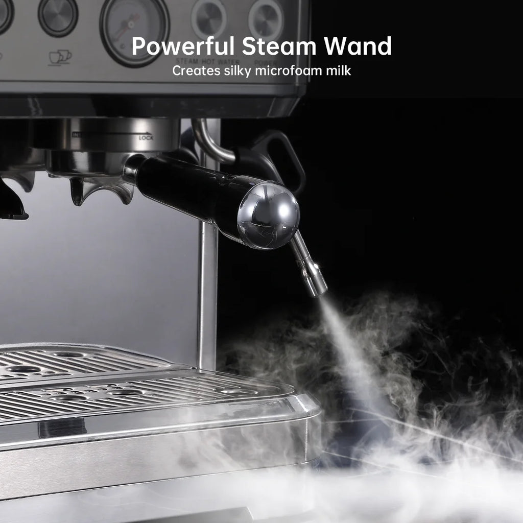 Espresso Machine with Milk Frother and Grinder, 2.5L Water Tank, Brushed Stainless Steel