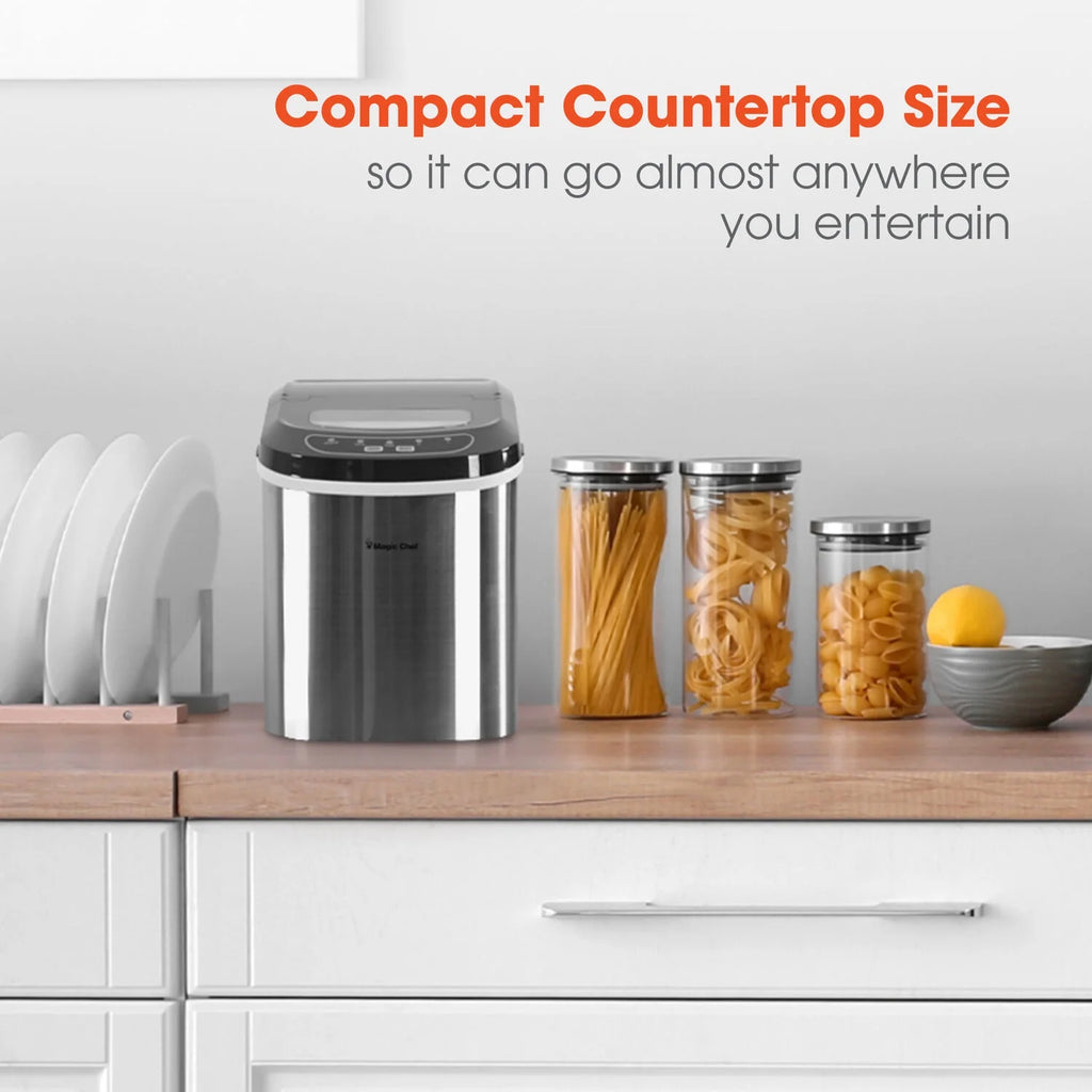Magic Chef 27 lb Capacity Portable Countertop Ice Maker, Stainless Steel (Bullet Ice)