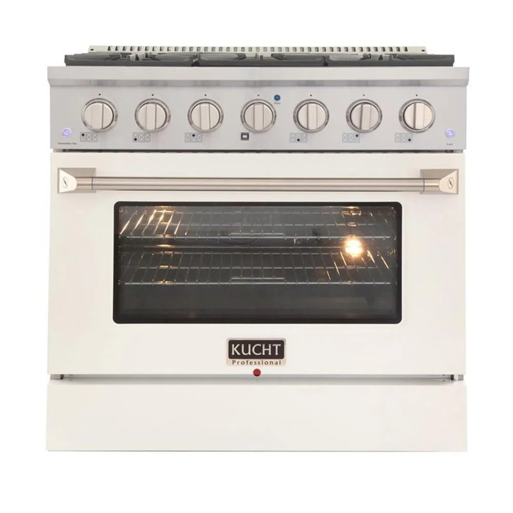 Kucht Professional 36" Modern Stainless Steel Propane Gas Range in White/Silver