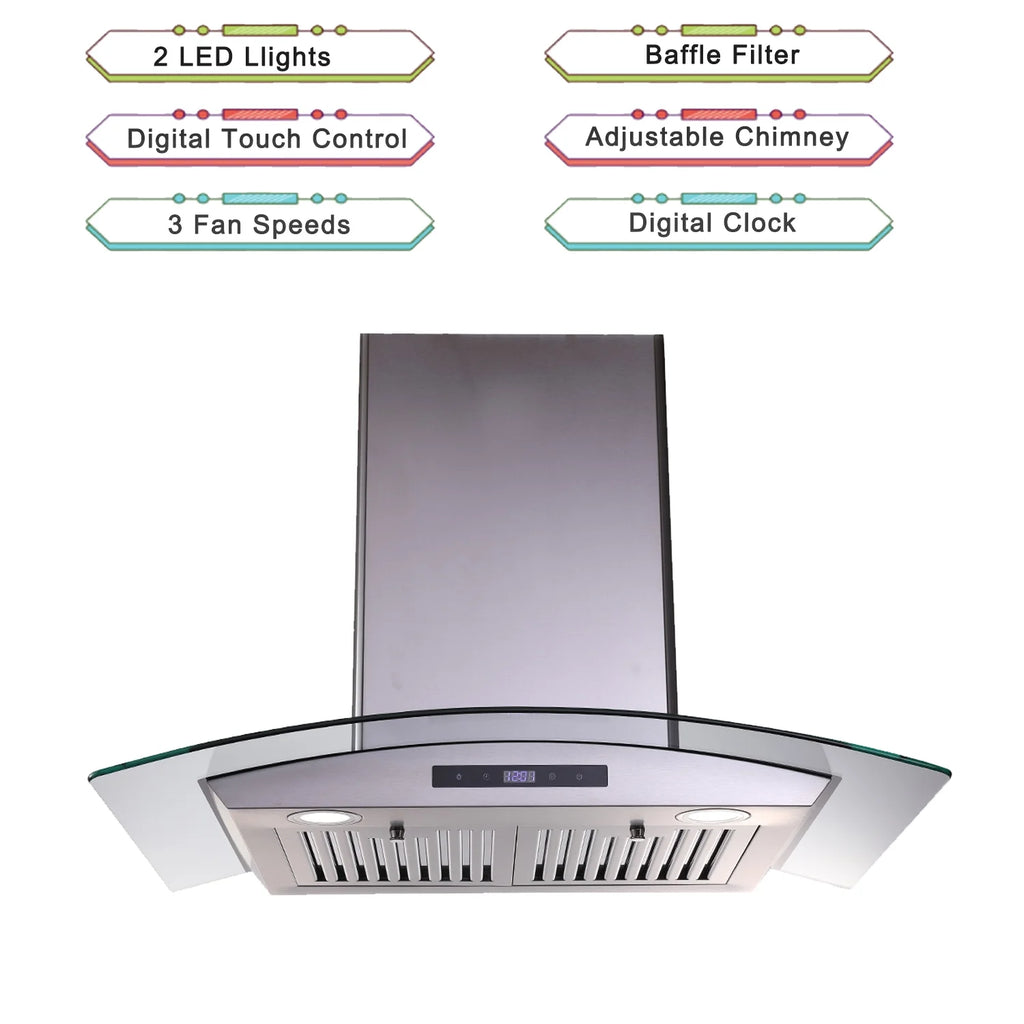 30 in. Ducted Wall Mount Range Hood Kitchen Hood Stainless Steel with Touch Control LED Light