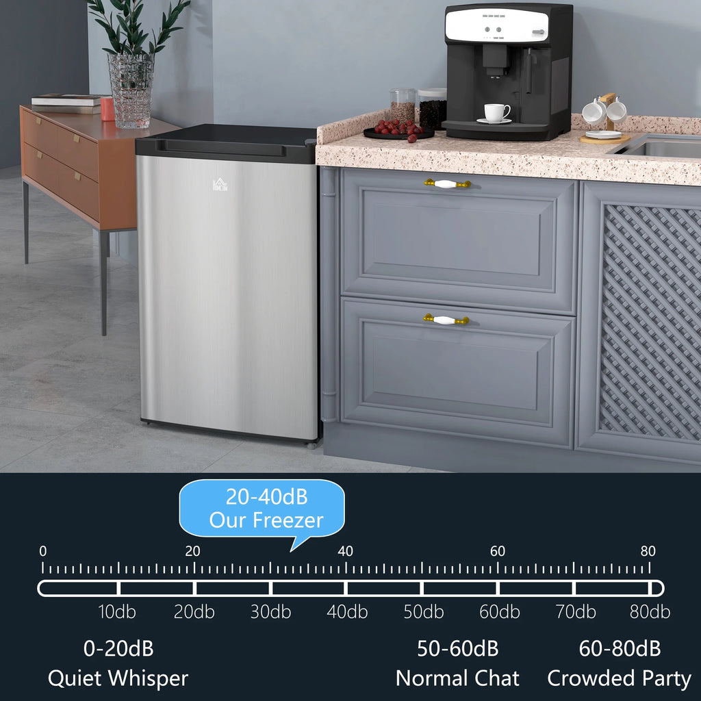 Upright Freezer, 3.0 Cubic Feet Compact Mini Freezer with Reversible Single Door and Adjustable Thermostat, Small freezer for Home, Dorm, Apartment, Home Office, Silver