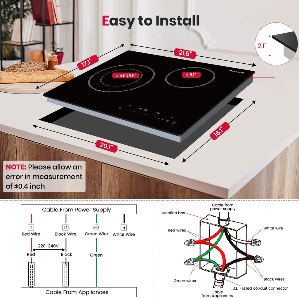 GASLAND 21 Inch 2 Burners Electric Cooktop, ETL Certificated,  Built-in Radiant Ceramic Apartment Cooktop, 3700 W Electric Stove Top, 240 V