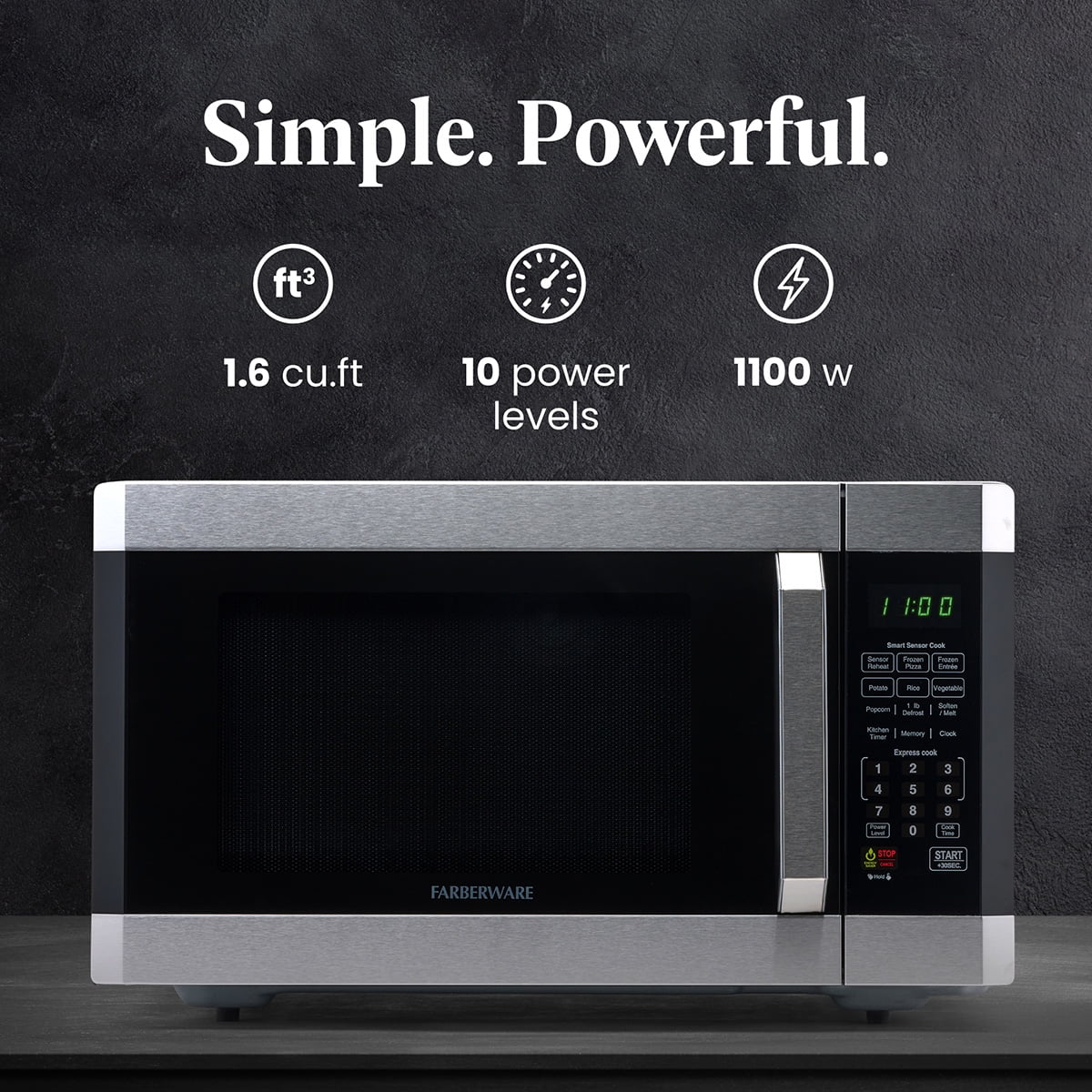 Farberware Smart Sensor Countertop Microwave Oven with LED Lighting & Child Lock, 1.3 Cu Ft