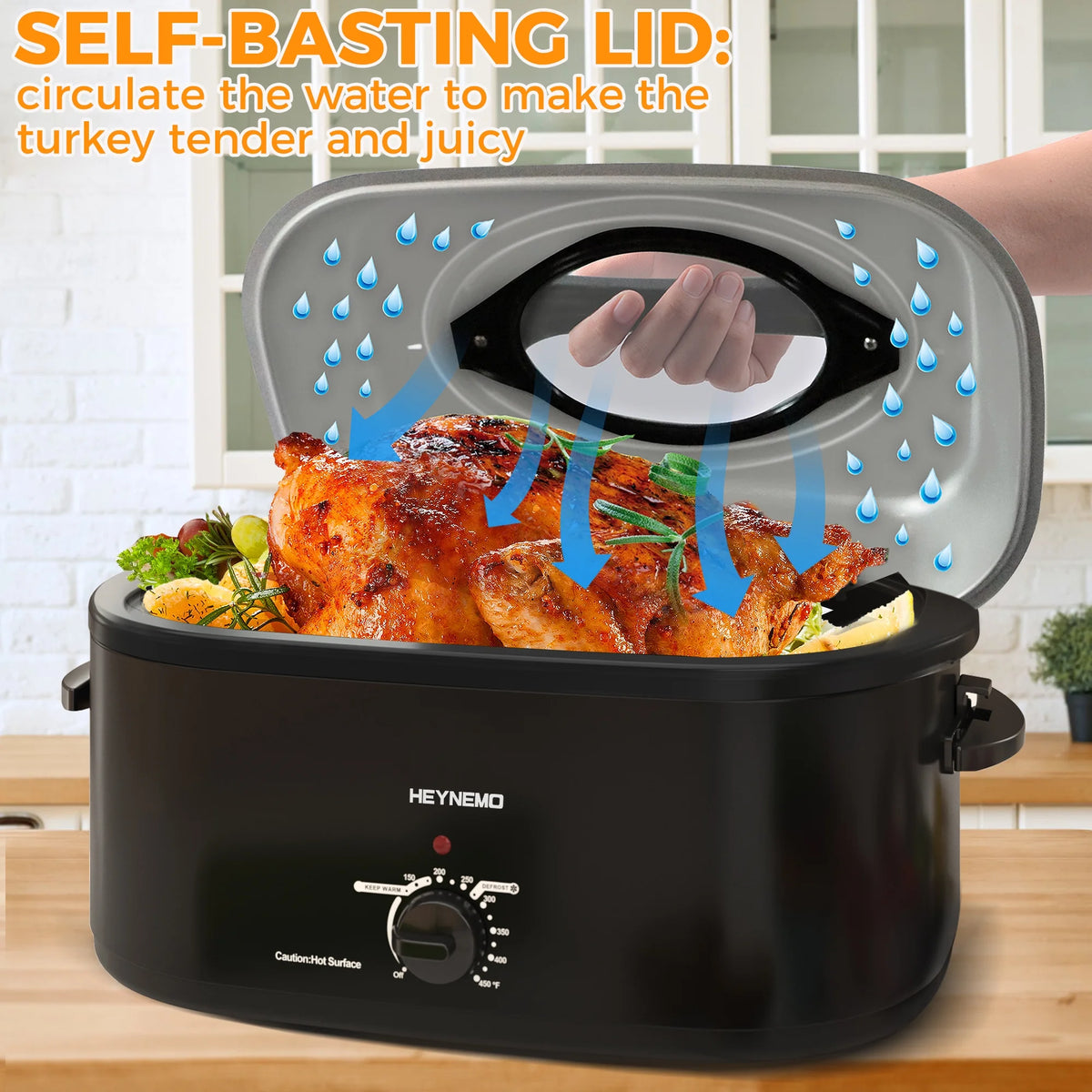 Superjoe 26QT Electric Roaster Oven, Stainless Steel, Self-Basting Lid Removable Insert Pot, Black