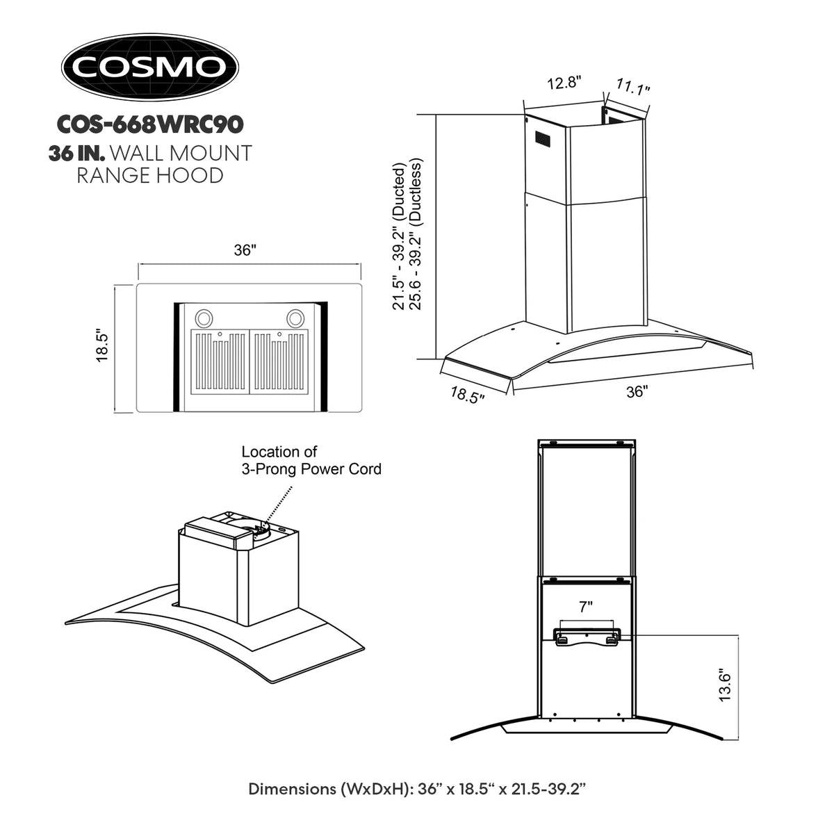 30 in. Vista Collection Ductless Wall Mount Range Hood, Button Controls, LED Lights, Stainless Steel
