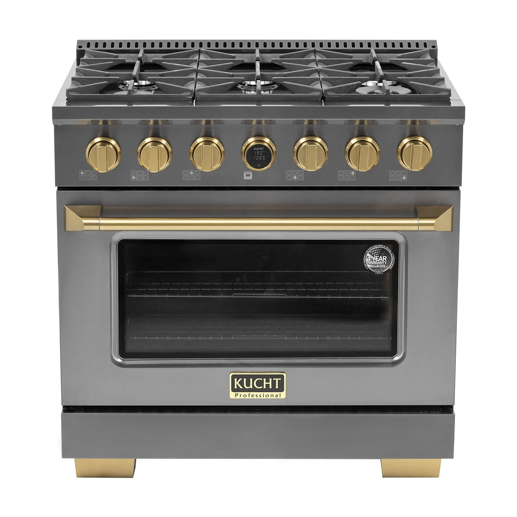 36 in. 5.2 cu. ft. Dual Fuel Range for Propane Gas in Titanium Stainless.
