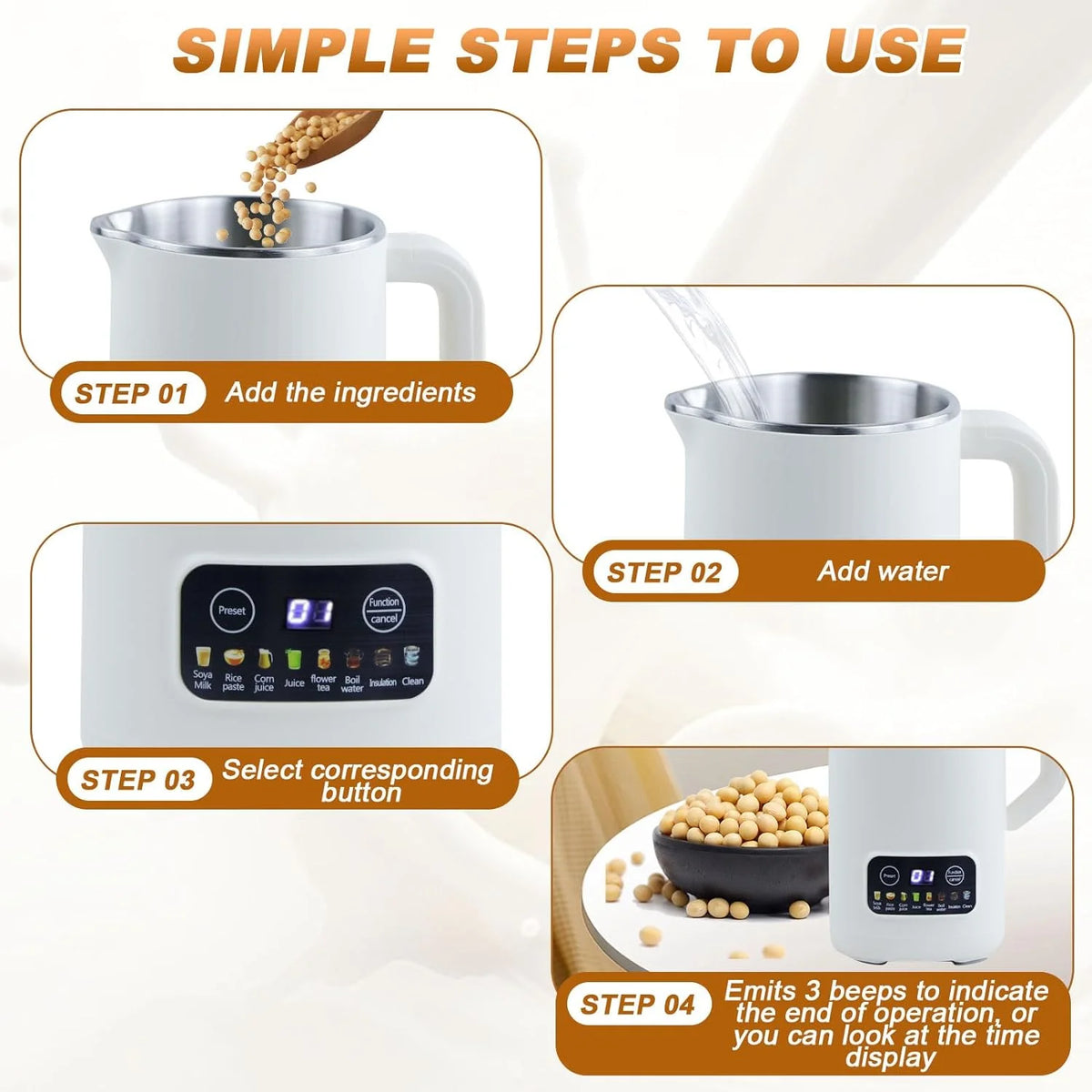 Nut Milk Maker Machine, 20 oz Automatic Milk Machine with 10 Blades, Plant-Based Milk, Oat, Soy, Dairy Beverages, Soy Milk Maker with 12 Hours Timer/Keep Warm/Auto-clean(White)