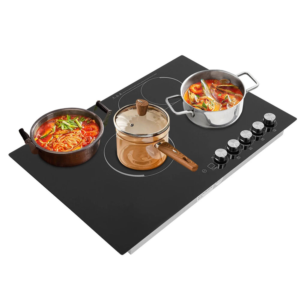 4 Burners Electric Cooktop, Knob Control Built-in Ceramic Cooktop, 23" Radiant Electric Cooktop Stovetop with Timer, 5 Heating Level, 3400W, 110V, Hard Wire