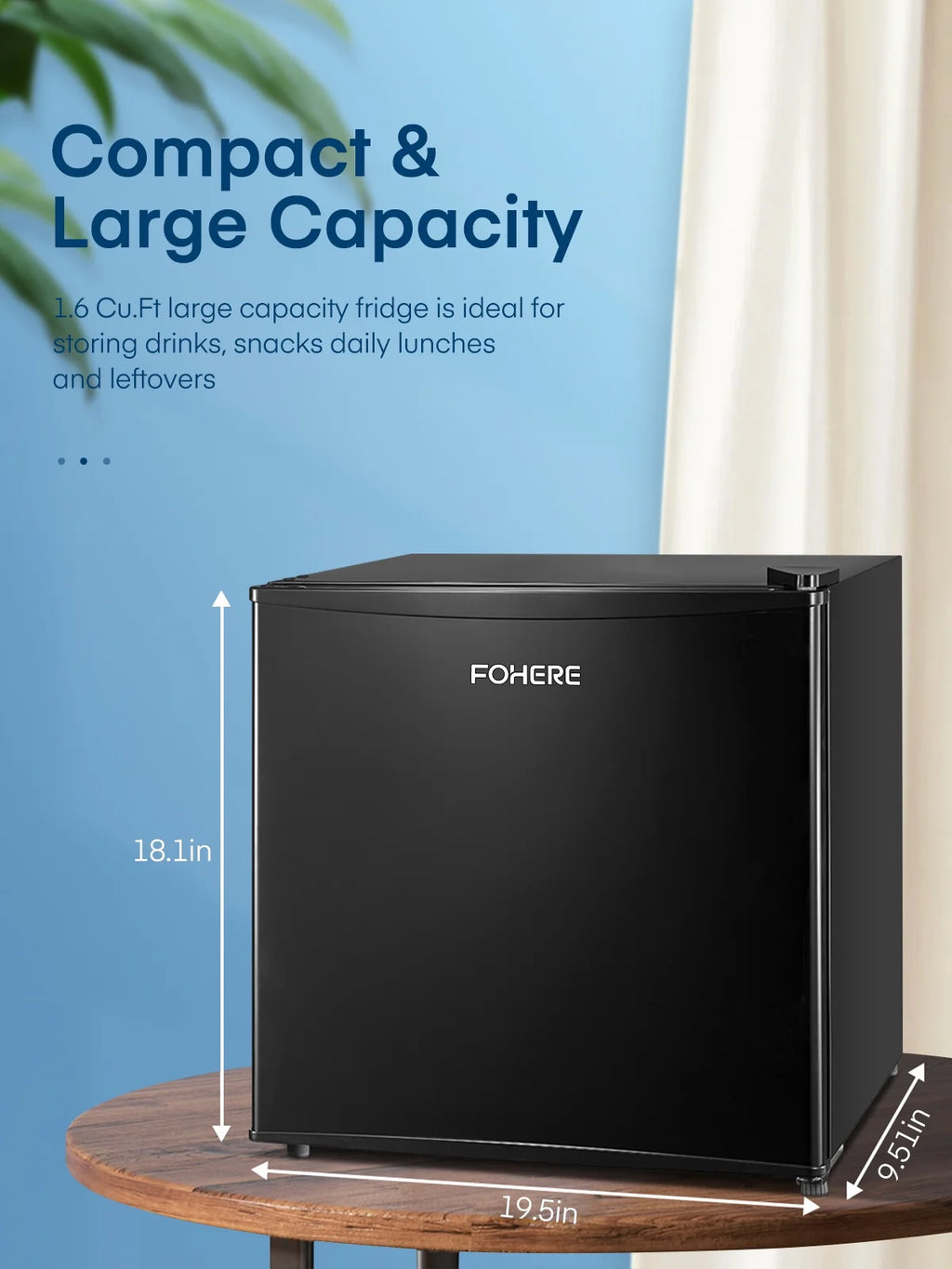 FOHERE 1.6 Cu. Ft Refrigerator with Top Freezer, Single Door, 46L Capacity, Black