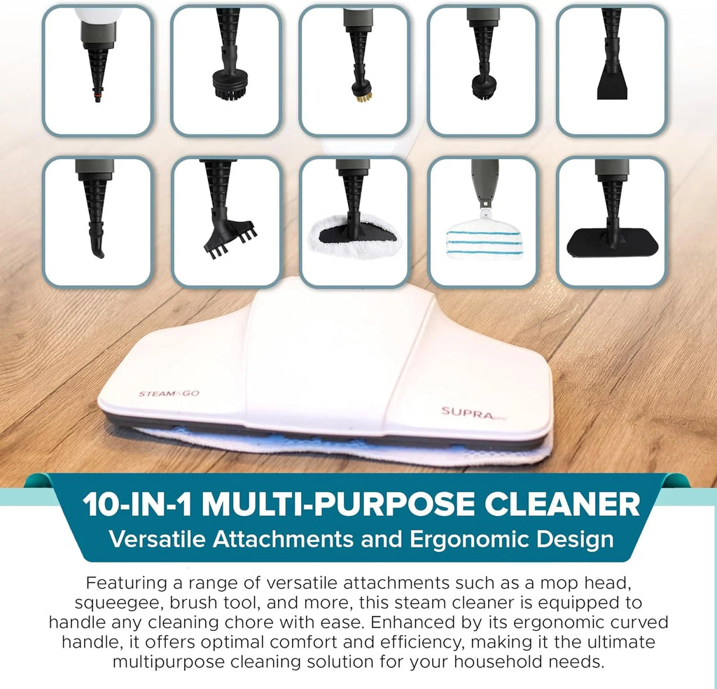 Steam & Go Supra Pro 10-in-1 Steam Cleaner Machine with Cleaning Attachments