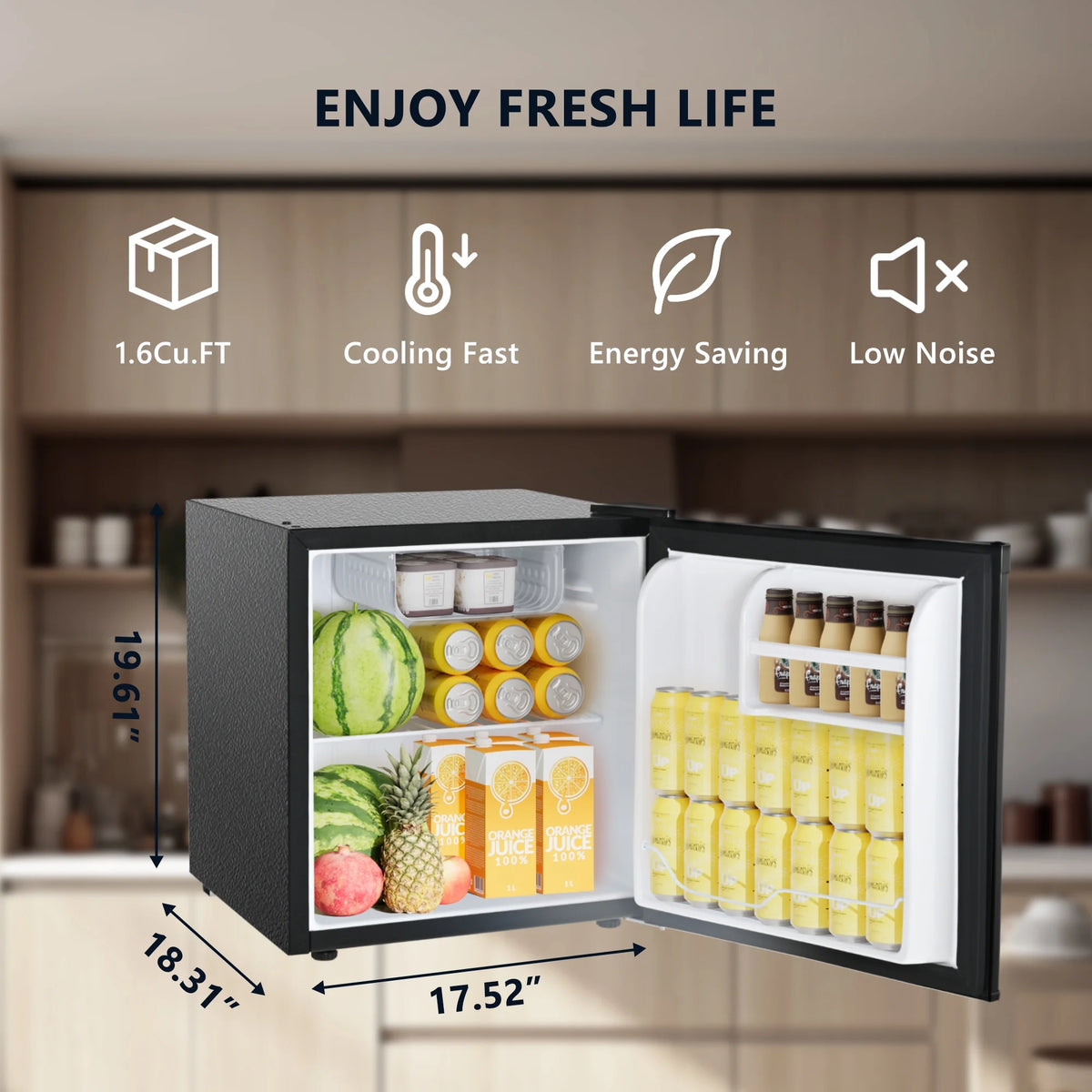 Simzlife 1.6 Cu.ft Mini Fridge with Freezer, Single Door Mini Refrigerator, Black