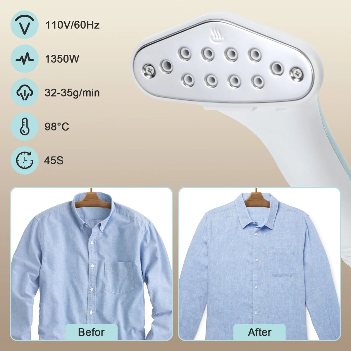 BEAMNOVA Standing Garment Steamer for Clothes, Professional for Home and Business Use Full-Size Clothing Steamer with Hanger & Ironing Board